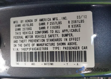 2012 Honda Accord 3.5 Ex-L from USA, damaged, VIN 1HGCP3F8XCA027696